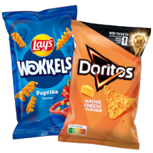 Doritos zak à 170 gram
of wokkels zak à 100 gram